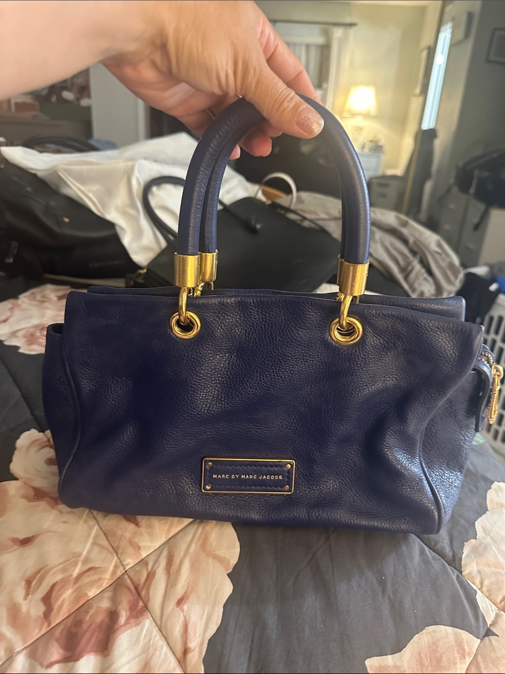 Marc by Marc Jacobs Navy Leather Satchel with Gold Hardware